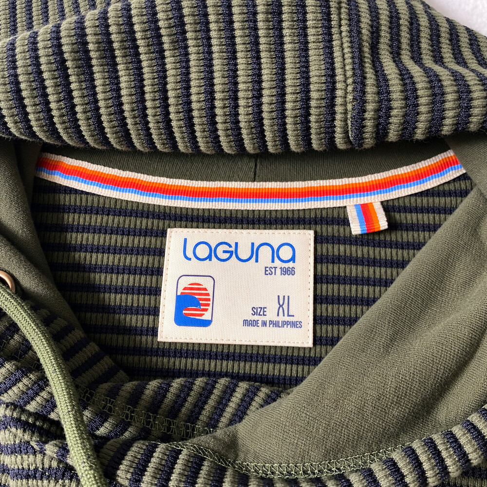 Laguna Mens XL Green Striped Waffle Knit Hoodie Pullover Sweater - Picture 2 of 7